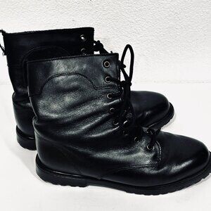 Canadienne Ankle Boots Combat Moto Black Leather Lace Up Womens 7.5 Wide (7.5W)